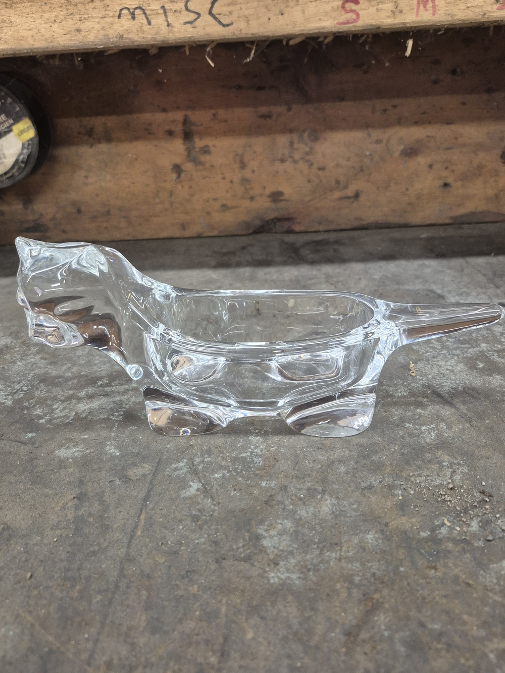 Vintage Sasaki Crystal Mid Century Japanese Cat Trinket Dish